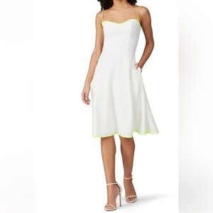 Black Halo Quill White Midi Dress with Neon Trim Size 8. D23